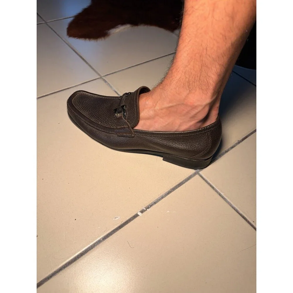 Salvatore Ferraro Men’s Brown Pebbled Leather Loafers Size 6 EEE Italy